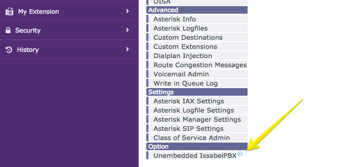 Accessing non embedded IssabelPBX access